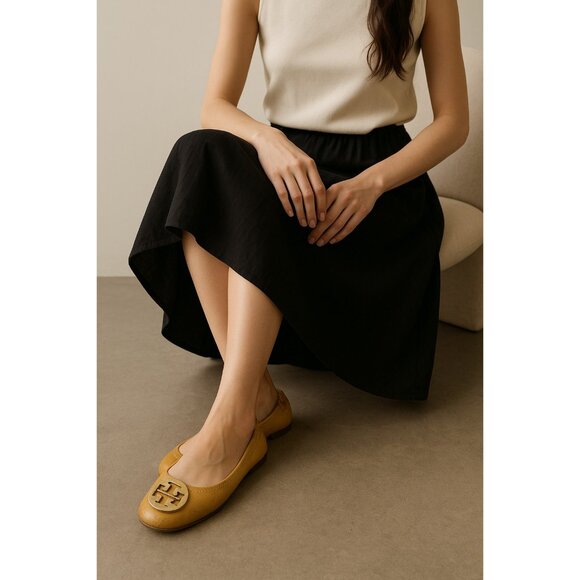 Tory Burch Minnie Mustard Yellow Patent Leather Ballet Flats Gold Logo 41EU/10.5 - Picture 8 of 8